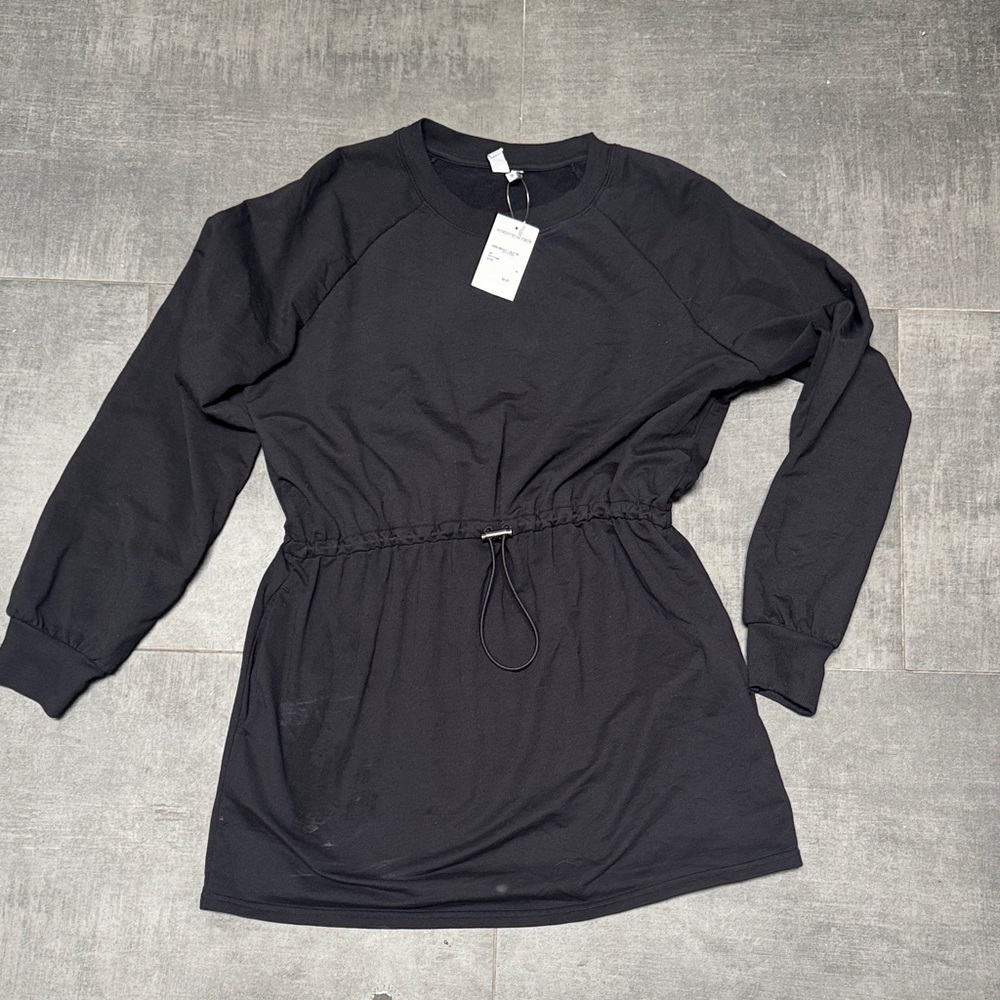 Zella Black Long-Sleeve Drawstring Waist Tunic Dress